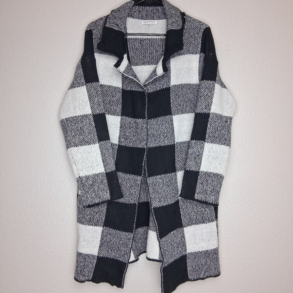 Woven Heart Womens Medium Cardigan Black And White Square Pattern